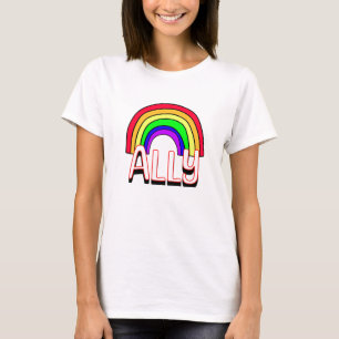 LGBTQIA+ Ally   Cute Rainbow and Heart Pride  T-Shirt