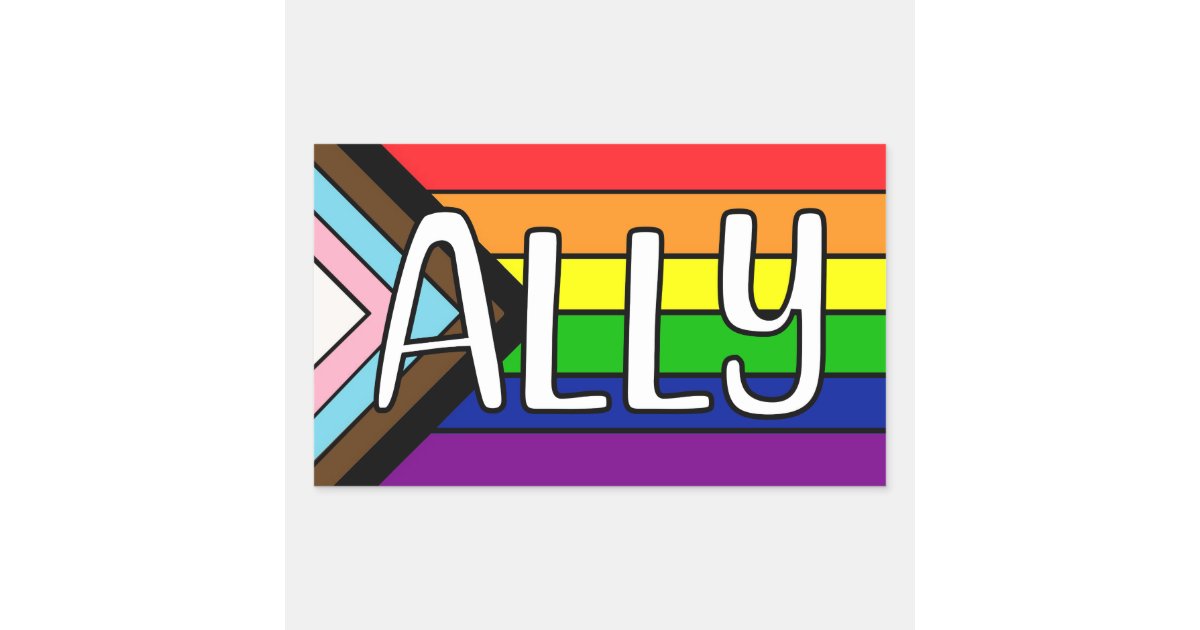 LGBTQIA+ Ally | Rainbow Flag Rectangular Sticker | Zazzle