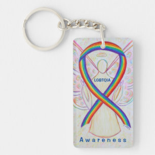 LGBTQIA Angel Rainbow Awareness Ribbon Keychain