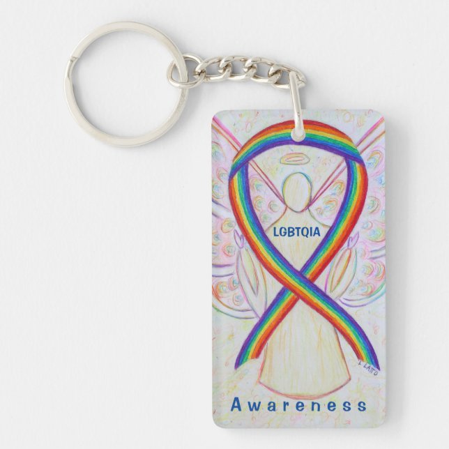 LGBTQIA Angel Rainbow Awareness Ribbon Keychain (Front)