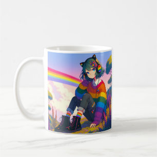 LGBTQIA+ Anime Girl Lesbian Pride Personalised Coffee Mug