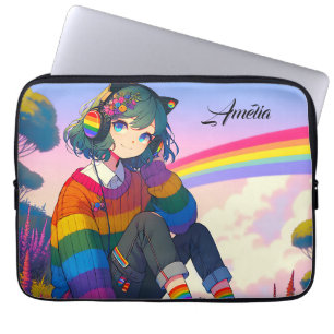 LGBTQIA+ Anime Girl Lesbian Pride Personalised Laptop Sleeve