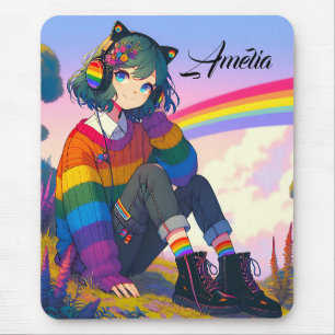 LGBTQIA+ Anime Girl Lesbian Pride Personalised Mouse Pad