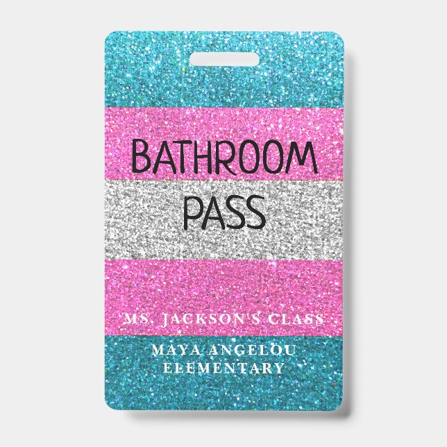 LGBTQIA Glitter Back To School Bathroom Hall Pass ID Badge (Front)