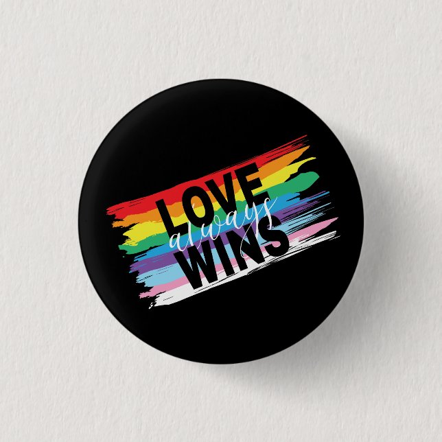 LGBTQIA Love always Wins, Pride Rainbow Heart 3 Cm Round Badge (Front)