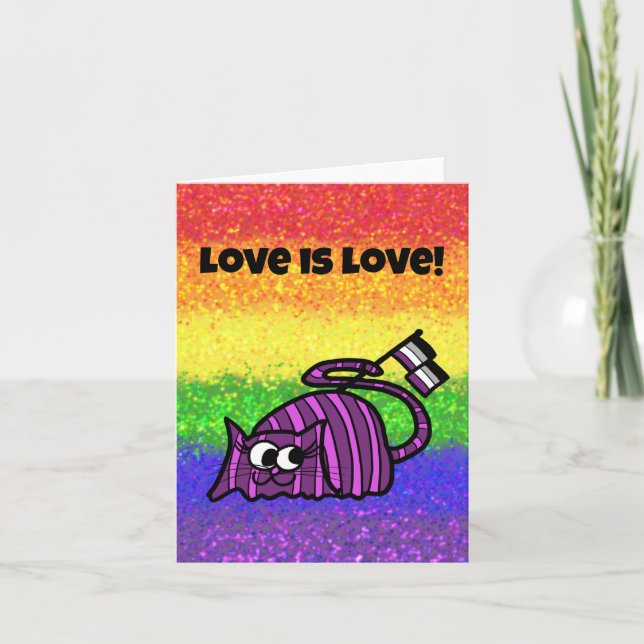 LGBTQIA Love is Love Asexual Flag with Chesire Cat Card (Front)