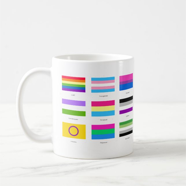LGBTQIA Pride 9 x FLAGS  Rainbow Awareness Chic  Coffee Mug (Left)