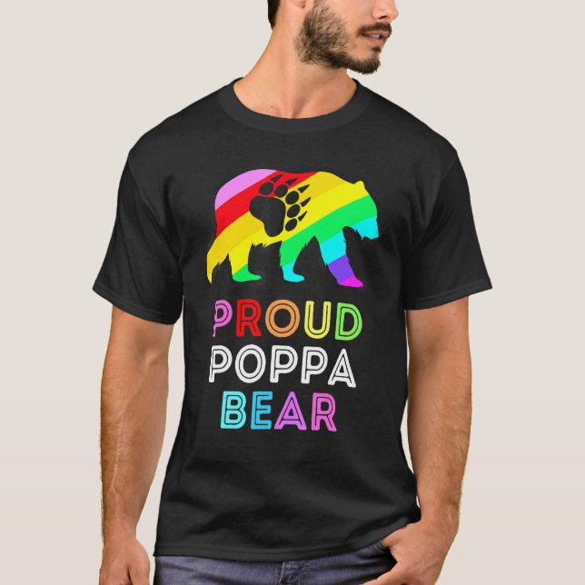 Lgbtqia Proud Poppa Bear Rainbow Gay Pride Men Wom T-Shirt (Front)