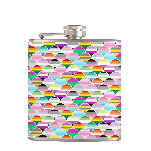 LGBTQIA+ Queer Scalloped Pride Flag Fans Hip Flask (Front)