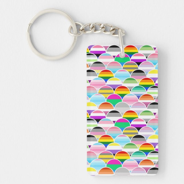 LGBTQIA+ Queer Scalloped Pride Flag Fans Key Ring (Front)