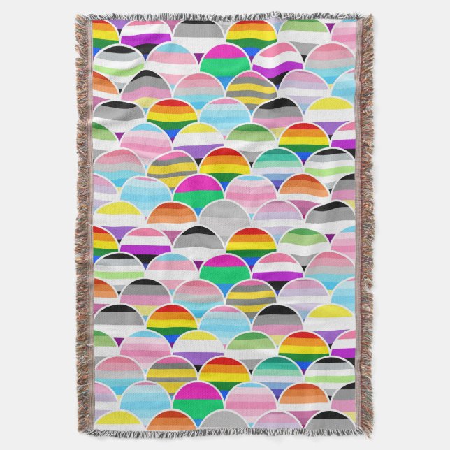 LGBTQIA+ Queer Scalloped Pride Flag Fans Throw Blanket (Front Vertical)