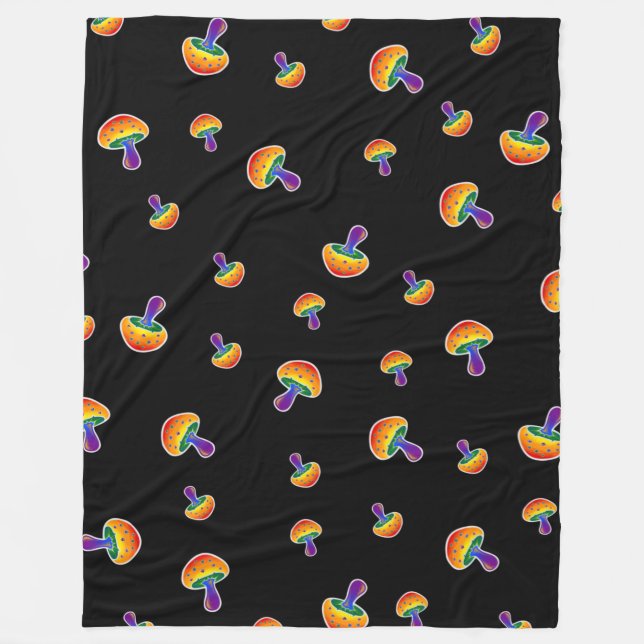 LGBTQIA Rainbow Pride Mushroom Pattern Fleece Blanket (Front)