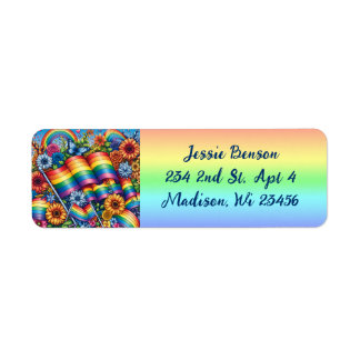 LGBTQIA+ Rainbows and Flowers Return Address Label
