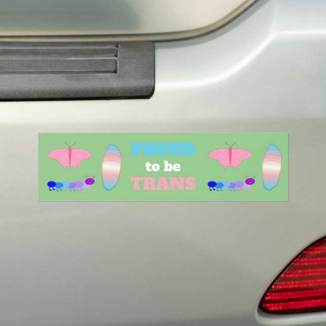 LGBTQIA Transgender Pride Caterpillar to Butterfly Bumper Sticker (On Car)
