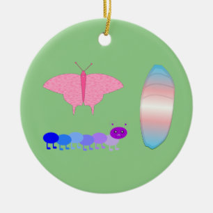 LGBTQIA Transgender Pride Caterpillar to Butterfly Ceramic Ornament