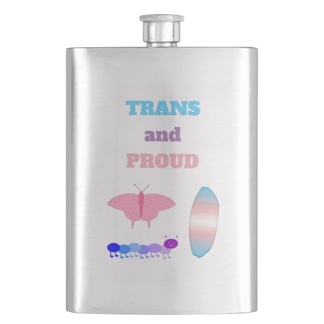 LGBTQIA Transgender Pride Caterpillar to Butterfly Hip Flask (Front)