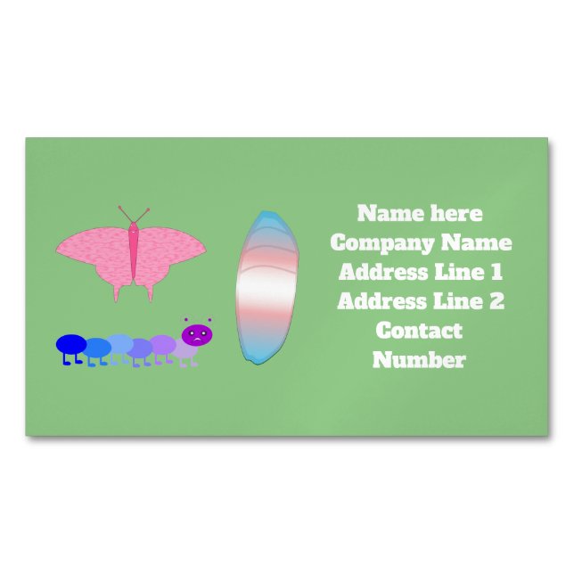LGBTQIA Transgender Pride Caterpillar to Butterfly Magnetic Business Card (Front)