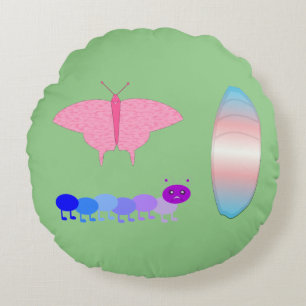 LGBTQIA Transgender Pride Caterpillar to Butterfly Round Cushion