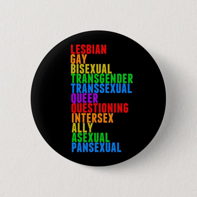 LGBTTQQIAAP Pride Rainbow Acrostic Diversity Queer 6 Cm Round Badge (Front)