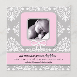 LGC Grey & Pink Damask Girl Announcement