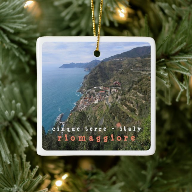 LGR008 RIOMAGGIORE, Cinque Terre, Italy, Ceramic Ornament (Tree)