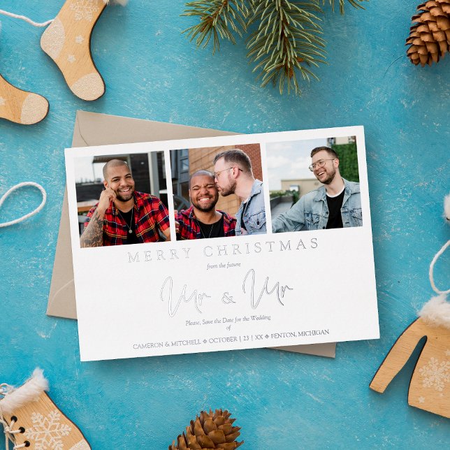 LGTB Gay Whimsical MR & MR Christmas Wedding Photo Foil Holiday Card (Creator Uploaded)