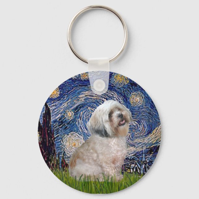 Lhasa Apso 10 - Starry Night Key Ring (Front)