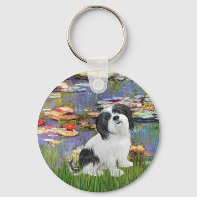 Lhasa Apso 2 - Lilies 2 Key Ring (Front)