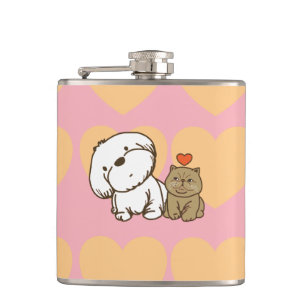 Lhasa Apso and kitty Hip Flask