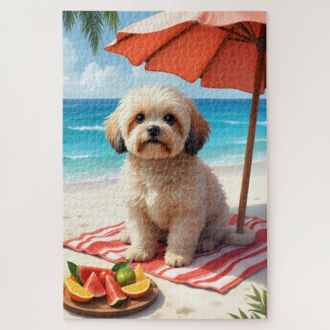 Lhasa Apso Beach Relax Scene Jigsaw Puzzle (Vertical)