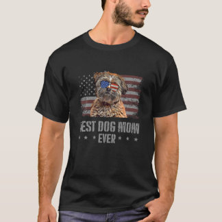 Lhasa Apso Best Dog Mum Ever Retro USA American Fl T-Shirt