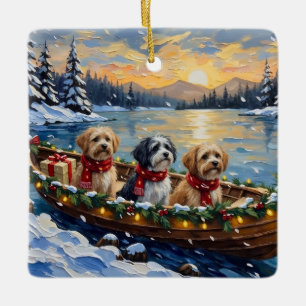 Lhasa Apso Christmas Boat Holiday Ceramic Ornament