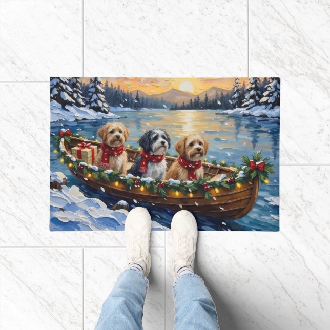 Lhasa Apso Christmas Boat Holiday Doormat (Indoor)