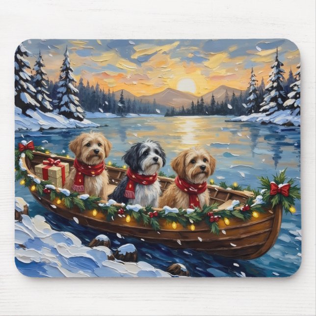 Lhasa Apso Christmas Boat Holiday Mouse Pad (Front)