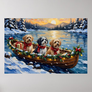 Lhasa Apso Christmas Boat Holiday Poster