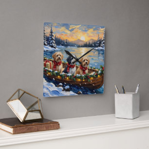 Lhasa Apso Christmas Boat Holiday Square Wall Clock