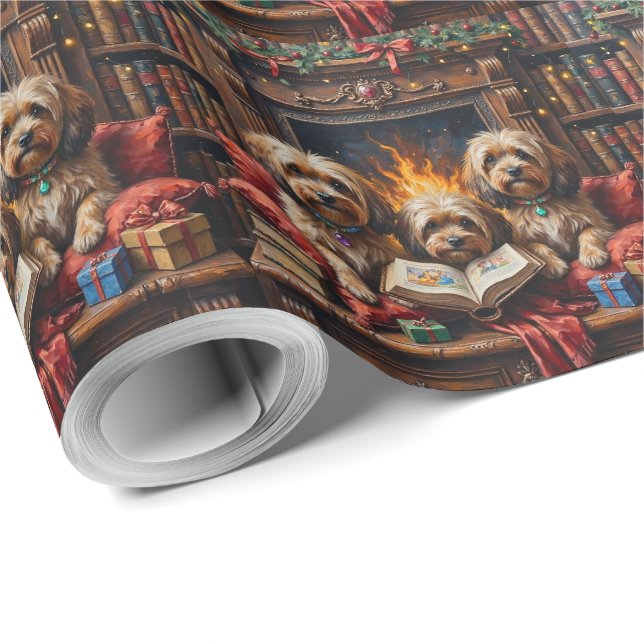 Lhasa Apso Christmas Bookshelf Nook Holiday Wrapping Paper (Roll Corner)