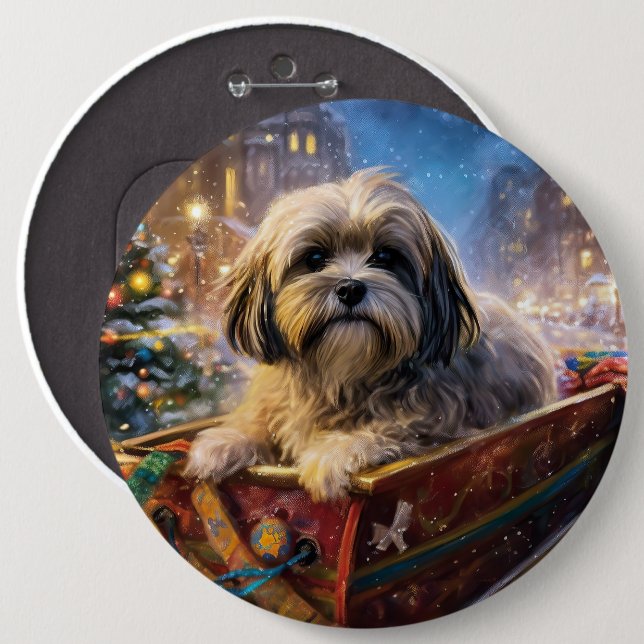 Lhasa Apso Christmas Festive Season  6 Cm Round Badge (Front & Back)