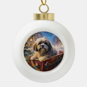 Lhasa Apso Christmas Festive Season  Ceramic Ball Christmas Ornament