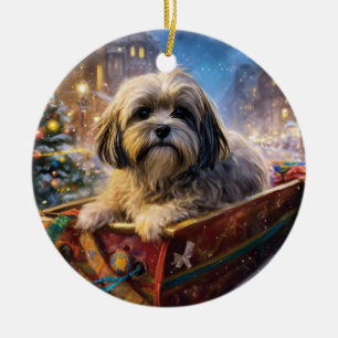 Lhasa Apso Christmas Festive Season  Ceramic Ornament