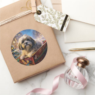 Lhasa Apso Christmas Festive Season  Classic Round Sticker