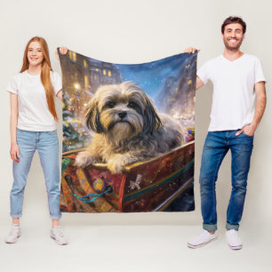 Lhasa Apso Christmas Festive Season  Fleece Blanket
