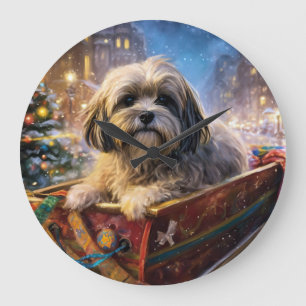 Lhasa Apso Christmas Festive Season Large Clock