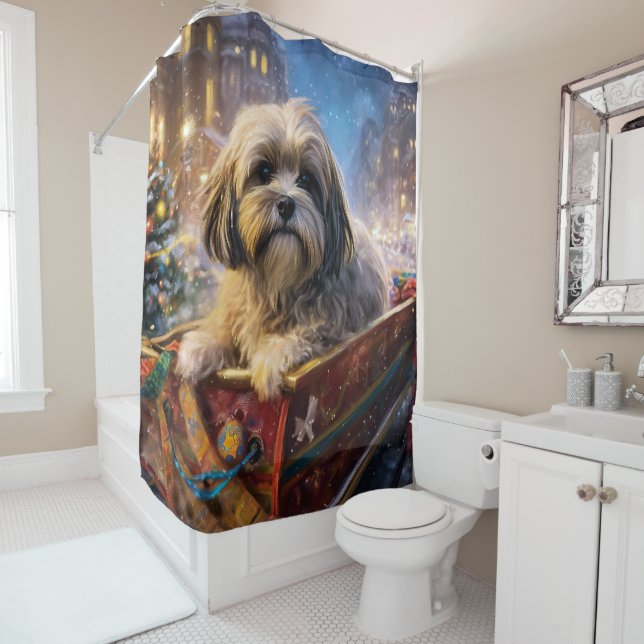 Lhasa Apso Christmas Festive Season  Shower Curtain (In Situ)