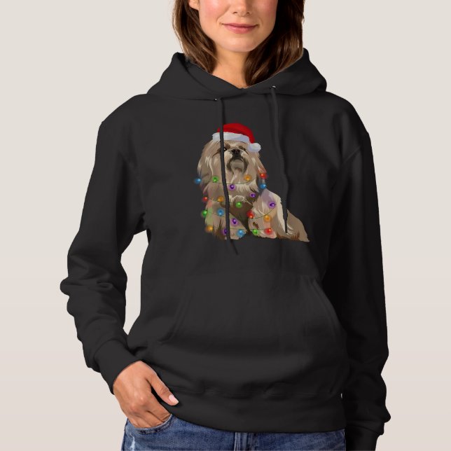 Lhasa Apso Christmas Lights Xmas Dog Lover Santa H Hoodie (Front)