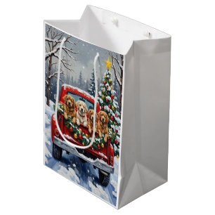 Lhasa Apso Christmas Red Truck Holiday Medium Gift Bag