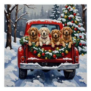 Lhasa Apso Christmas Red Truck Holiday Poster