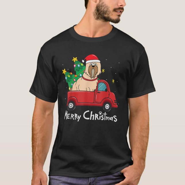 Lhasa Apso Christmas Truck Tree Mom Dad Funny Xmas T-Shirt (Front)