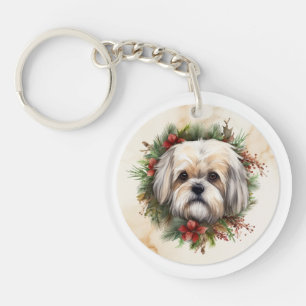 Lhasa Apso Christmas Wreath Festive Pup Key Ring