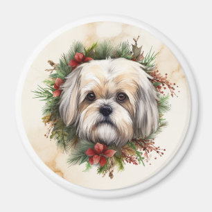 Lhasa Apso Christmas Wreath Festive Pup  Magnet
